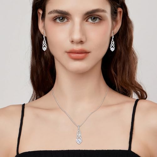 Princess Cut Drop Dangle Earrings 925 Sterling Silver Celtic Knot Leverback Earrings Birthstone Infinity Jewelry Gifts for Women2