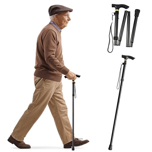 Foldable Walking Stick for Seniors | Lightweight Adjustable Walking Cane for Men & Women, Durable Aluminum Folding Mobility Aid with Anti-Slip Rubber Tip | Height Adjustable 82–92cm