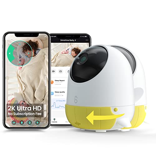 Image of Simshine Smart Baby Monitor WiFi Enabled, Face Covered Alert, AI Cry Soothing Lullaby, Sleep Analysis, Breath Monitoring, Temp & Humidity Detection, 2K HD Video, 2-Way Talk, Night Vision