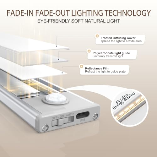 Image of 12 inch Under Cabinet Lighting, 6 Pack Motion Sensor Light Indoor Rechargeable Magnetic Closet Lights Battery Operated, Under Counter Lights for Kitchen, Wardrobe, Hallway, Stairs Warm White Light