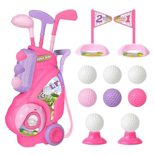 Jovizo Toddler Golf Set for Girls Boys 2 3 4 Years Old, Upgraded Kids Golf Cart with 3 Clubs & 8 Balls, Outdoor Indoor Sports Toys Birthday Gift, Pink