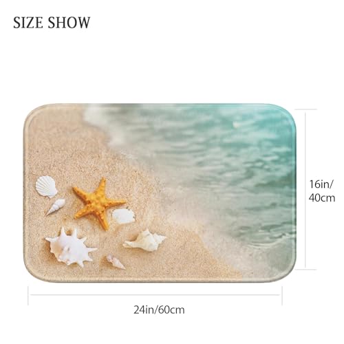 Britimes Bath Mat for Bathroom, Beach Starfish Sea Shell Washable Cover Floor Rug Carpets Floor Mat Bathroom Decorations 16x24 Inches for Kitchen Bedroom Indoor - Thumbnail 3