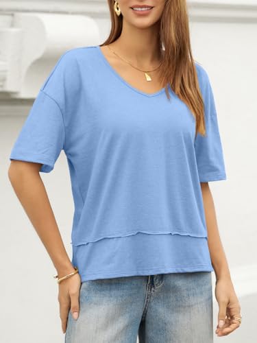 Image of UNCLECAT Womens V Neck T Shirts Summer Trendy Loose Fit Casual Tops Tees