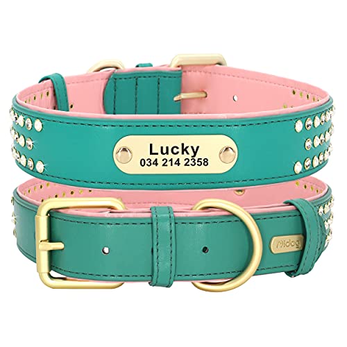 Hundehalsband Aus Leder Mit Strass | Verstellbar | Rosa | Größe M (33-43,2 Cm)