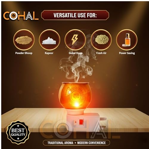 Image of COHAL Glass Kapoor Dani Electric Camphor Diffuser with Ganesh Ji Om Design | Aroma Dhoop & Incense Burner | Electrical Night Lamp for Home, Office & Pooja Room