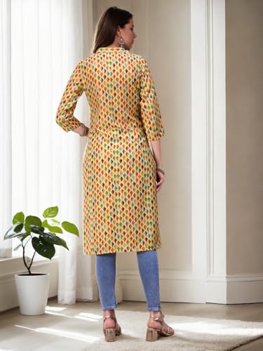 Image of V4M Womens Multicolor Polyester Ethnic Printed Straight Kurti | Kurta for Women