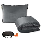 ZHYUAN Reisekissen & Reisedecke 2 in 1,152×127 cm Kissen Decke 2 in 1,mit Augenmasken und Ohrstöpsel,Reisedecke Kissen 2 In 1,Flugzeugdecke mit weichem Kopfkissenbezug,für Urlaub,Büro,Zuhause