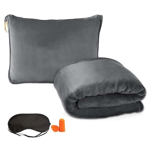 ZHYUAN Reisekissen & Reisedecke 2 in 1,152×127 cm Kissen Decke 2 in 1,mit Augenmasken und Ohrstöpsel,Reisedecke Kissen 2 In 1,Flugzeugdecke mit weichem Kopfkissenbezug,für Urlaub,Büro,Zuhause