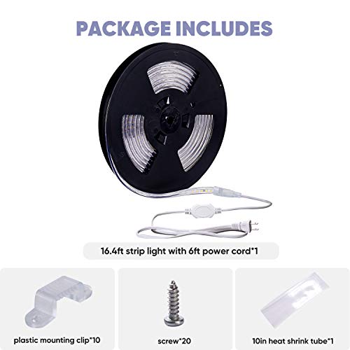 Shine Decor 16.4ft Dimmable 110V-120V LED Strip Lights, 3000K Warm White LED Light Strip, Cuttable LED Strip Lighting, SMD 2835 120LEDs/M Outdoor Waterproof LED Rope lights, 430 Lumen Commercial Light - Thumbnail 5