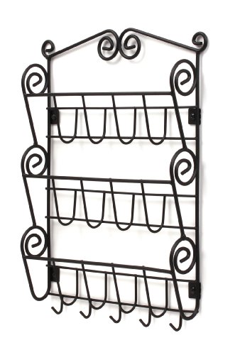 Spectrum Diversified Scroll Wall-Mounted 3-Tier Mail Organizer With Key Hooks, Wall Mount Entryway Organizer for Mail & Keys, Wall Letter Holder for Home & Office Organization, Black (43310)