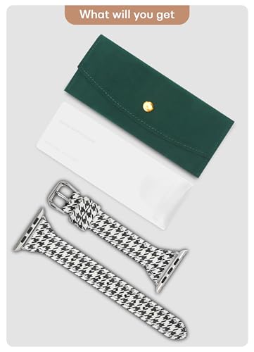 Designer Houndstooth Slim Bands Women Compatible with Apple Watch 41mm 40mm 38mm, Luxury Leather WristBand Plaid for iWatch Series 10/9/8/7/6/5/4/3/2/1/SE for Women Black White