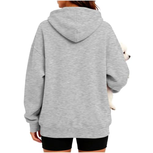 Dog Pouch Sweatshirt Pet Pouch Hoodie Womens Quarter Zip Kangaroo Pocket Travel Errands Cozy Ropa De Invierno Mujer Wardrobe Capsule Woman Over 50 Gray - image 6