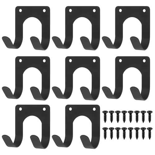 QJKEJI Wandhaken Garagenhaken, 8 Stück Schwerlasthaken Wand, Leiterhaken Wandhalterung, Gerätehaken Doppelhaken für Gartengerätehalter Fahrradhalterung Werkzeughalter Werkzeuge Organizer