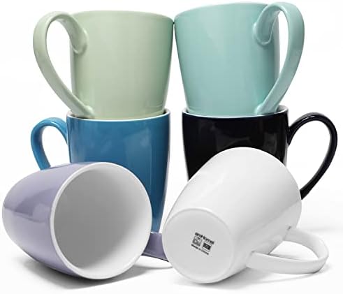 amhomel Coffee Mugs Set of 6, Porcelain Mugs - 16 Ounce for Coffee, Tea, Cappuccino, Latte and Cocoa, Large Handle Design, Microwave and Dishwasher Safe, Cool Assorted Colors