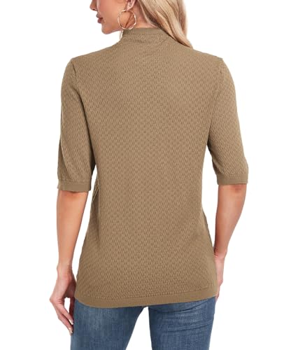 Image of MINTLIMIT Womens Turtleneck Sweaters Short Sleeve 2024 Fall Winter Casual Texture Shirt Blouse Knit Pullover Sweater