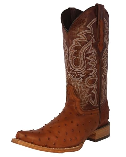 Texas Legacy Mens Cognac Western Leather Cowboy Boots Ostrich Quill Print Pointed