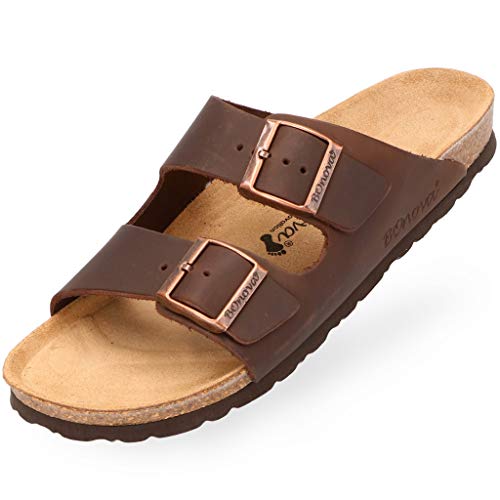 BOnova Schwanberg Echtleder Herren Pantolette in braun, Größe 43. Bequeme Hausschuhe aus Echtleder mit Kork-Fußbett - Sandalen hergestellt in der EU