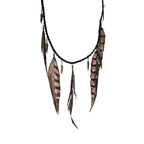 lureme Native American Braided Leather String Brown Color Pheasant Feather Pendants Necklace