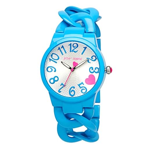 Betsey Johnson Women's Watch - Curb Chain Bracelet Wristwatch, 3 Hand Quartz Movement: BJW014M1, Size OneSize, Blue Chain Strap