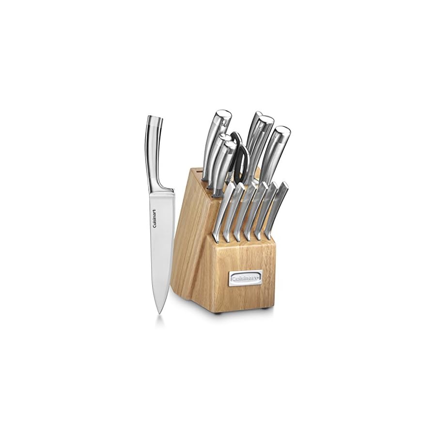 CUISINART Block Knife Set, 15pc Cutlery Knife Set with Steel Blades for Precise Cutting , Lightweight, Stainless Steel, Durable & Dishwasher Safe, C99SS-15P
