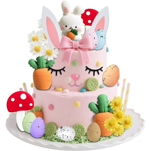 17Stk Eierfest-Kuchen-Zubehör, Hasen-Birthday-Kuchen-Zierungen, Eierfest-Party-Deko, Tiermotiv, Jungen-Frauen-Partys, Pilze, Rüben, Blumen, Osterhasen, Hasenpuppen