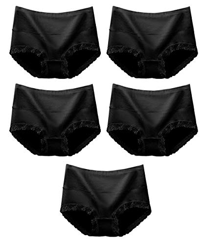 LAZAWG 5 Packs Womens Underwear Lace Full Coverage Cotton Brief Panties Multipack Tummy Control Knic - //coolthings.us
