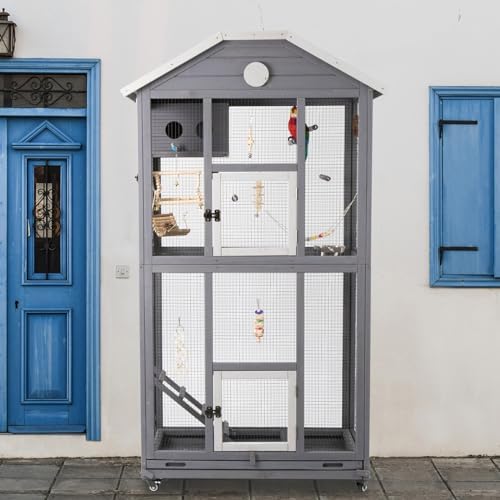 Ketive 65in Outdoor Bird Aviary with Wheels,Wooden Bird