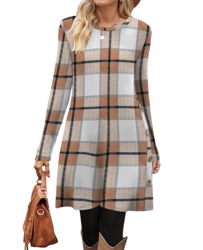 Image of OFEEFAN Fall Dresses for Women 2026 Crew Neck Long Sleeve Dress with Pockets
