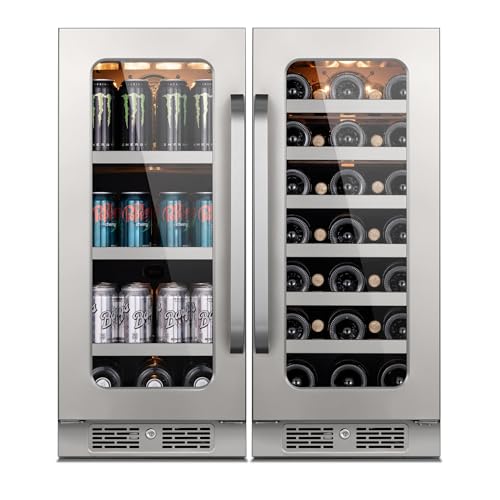 Image of Whynter 80 Can & 33 Bottle Wine and Beverage Refrigerator, 30 Inch Wine Cooler Refrigerator Glass Door, 40-65F Digital Temperature Control, Built-in or Freestanding for Home Bar Kitchen Office