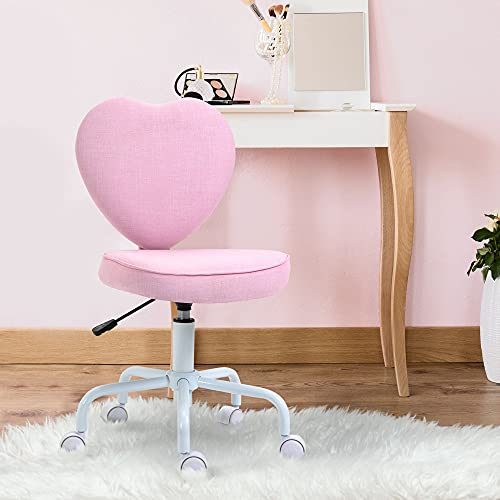 Image of HOMCOM Heart Love Back Office Chair with Adjustable Height and 360 Castor Wheels, Vannity Stool Chair, Pink