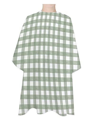 Sage Green Barber Cape - Salon Hair Cutting Cape for Women,Men,Kids,Adults,Haircut Cape with Adjustable Elastic Neckline Stylist Cape Gown Accessories Country French Rustic Buffalo Plaid Check