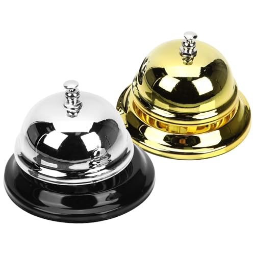 ROMISBABA 2 piezas Timbre de Mesa Metálico Duradero para Servicio y Recepción Campana de Escritorio para Restaurantes Escuelas Plata