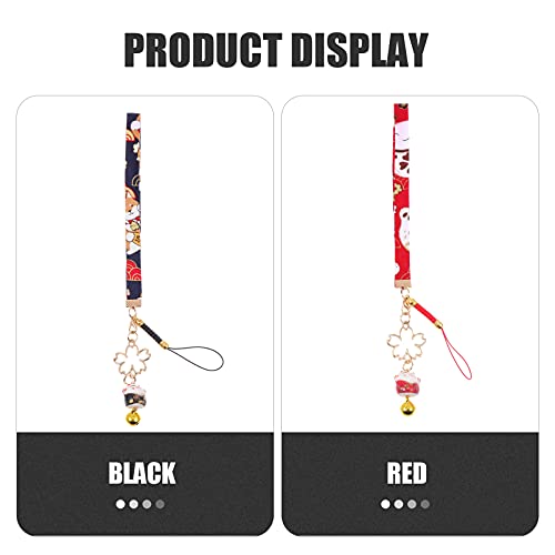 Phone Charm Kit Phone Case Chain Japanese Maneki Neko Keychain Beckoning Cat Bell Keyring 2Pcs Mobile Phone Finger Strap Bell Phone Grip Holder Lanyards Black Red Phone Case Charm #TOP2