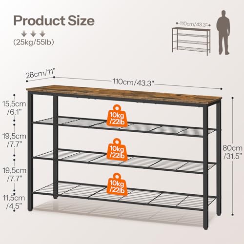 HOOBRO Shoe Rack, 4-Tier Shoe Storage Organizer, Shoe Shelf with Metal Mesh Shelves for 24 Pairs of Shoes, for Closet, Entryway, Hallway, Living Room, Bedroom, Rustic Brown and Black BF170XJ01 - Image 4