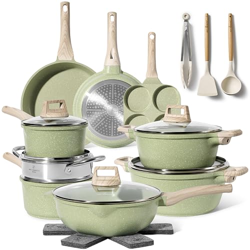 Just Perfecto Lot Casseroles et Poêles, Poêle à Frire 20cm/26cm, Casserole 18cm/20cm, Sauteuse 26cm, Induction, Poignée Amovible, Revêtement Antiadhésif, Couvercles Antiprojections (Biege)