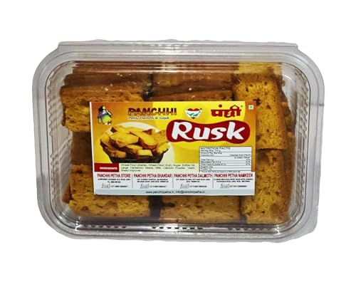 Image of Panchhi Rusk Biscuits 345 Gram Crispy & Buttery Toast Made with Refined Wheat Flour Amul Butter Milk Solids Cardamom, Custard Powder Perfect Tea Time Snack with Light Sweet Flavor (6 Month Shelf Life)