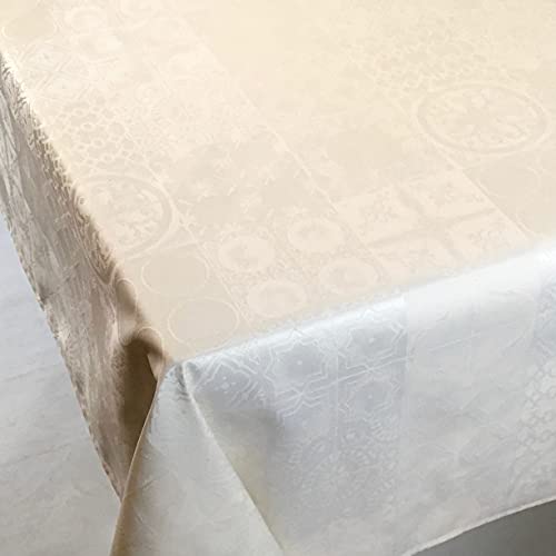 Amelie Michel Wipe-Clean French Tablecloth in Rembrandt, Natural | Authentic Spanish Acrylic-Coated Cotton Blend Fabric | Easy Care, Spill Proof [60  x 78  Rectangle]