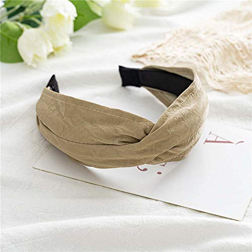 Temperament Sweet Korean Wide Girls Solid Color Cross Hair Hoop Hair Accessories Suede Headband(Khaki) #TOP28