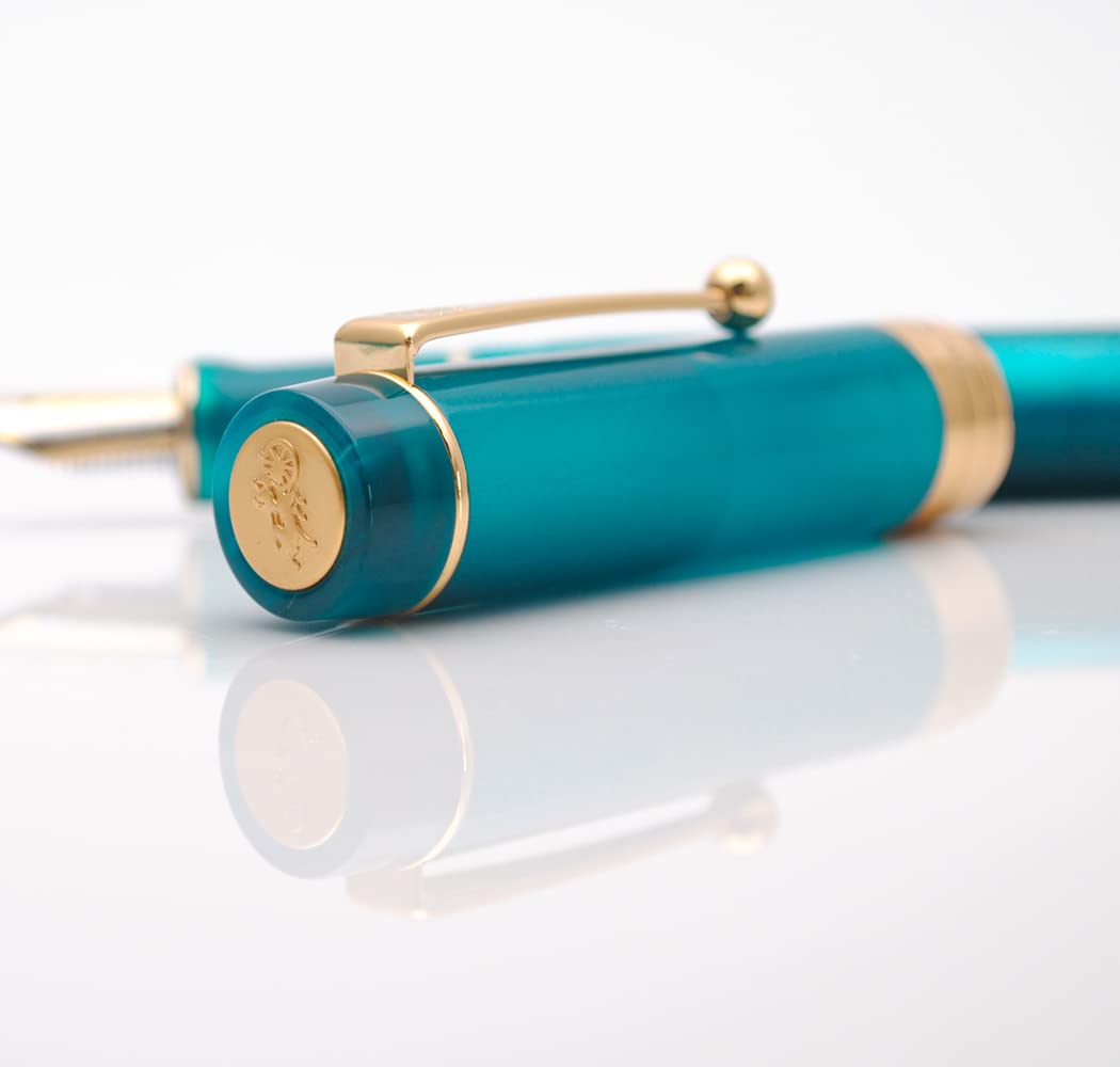 JINHAO Century Tofu 100 18KGP Golden Plated Resin Fountain Pen (Peacock Blue, Medium Nib) - Image 2