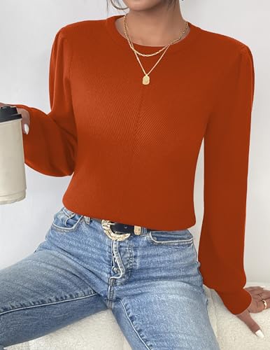 Image of Zeagoo Womens Sweaters Fall 2026 Dressy Casual Long Sleeve Shirts Ribbed Knit Winter Outfits Puff Pullover Jumper Tops