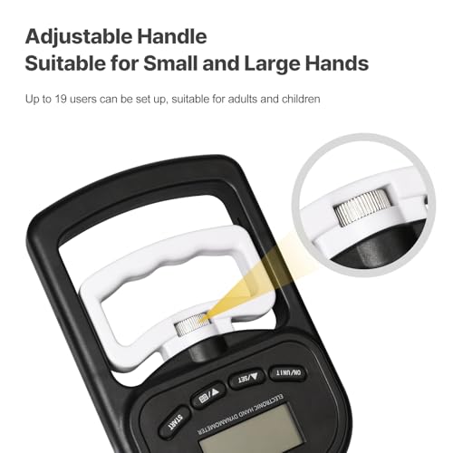Pumwoy Digitaler Handkraftmessgerät 396lb/180Kg, Hand Dynamometer mit LED-Bildschirm, Elektronische Griffkraft Messgerät mit USB-Ladekabel