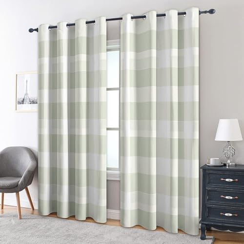Rideaux occultants de qualité supérieure motif vichy vert à œillets - 2