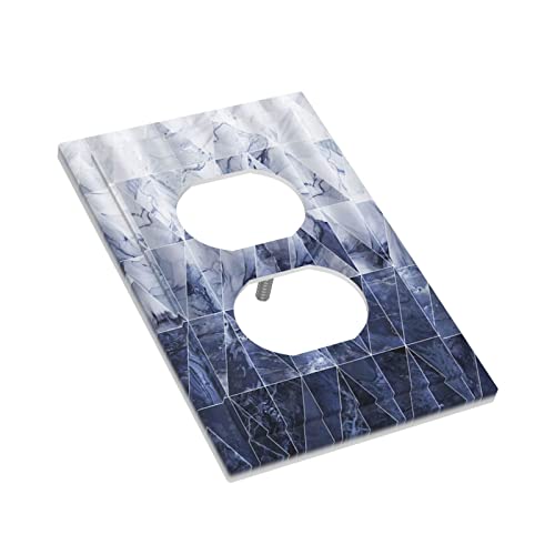 Navy Blue Marble 1 Gang Duplex Light Switch Cover Decorative Outlet Covers Wall Plate Electrical Faceplate Receptacle Home Switchplate For Bathroom Kitchen Decor #TOP2