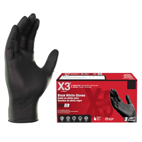Image of X3 Nitrile Disposable Gloves Latex Free 3 mil Black for Cooking Food Prep | Sleek Black Color for Professional Kitchen and Food Service, Bulk Purchasing Options Available, Standard Duty 3 mil Thickness