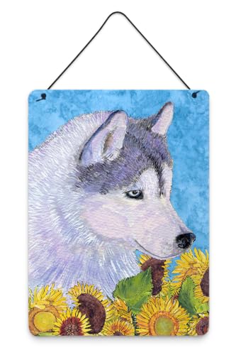 Caroline's Treasures SS4233DS1216 Siberian Husky in Summer Flowers Wall or Door Hanging Prints Aluminum Metal Sign Kitchen Wall Bar Bathroom Plaque Home Decor Front Door Plaque, 12x16, Multicolor