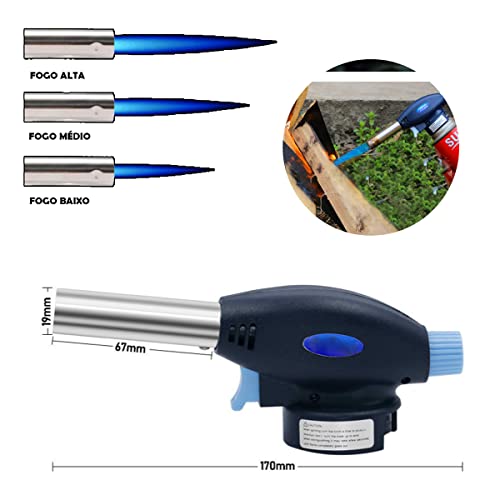 Maçarico Culinário A Gas Multiuso Portátil Profissional Gourmet Controle Manual Com Regulagem Da Cha
