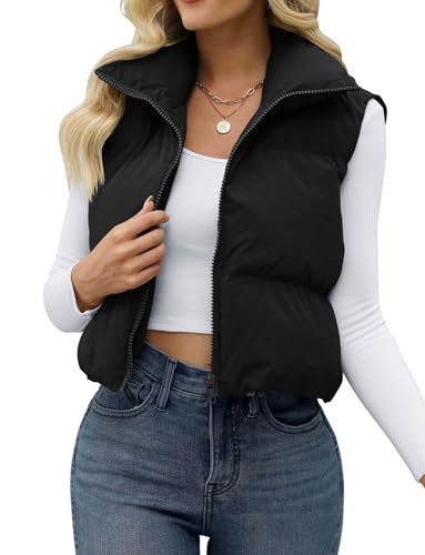 JZC Women's Crop Vest Lightweight Sleeveless Coat Winter Warm Outerwear Puffer Vest Padded Gilet Black Small