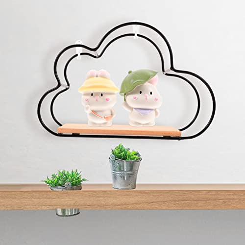 Zerodeko Wall Cloud Storage Shelf Wall Mounted Floating Shelf Hanging Organizer Rack Succulent Pot Holder With Wood Tray For Bookshelf Bathroom Home Supplies Black #TOP2