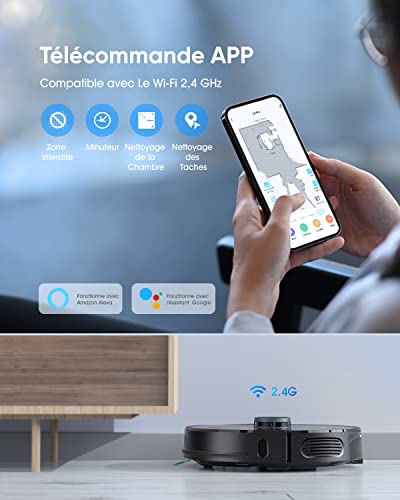 Aspirateur Robot Laresar, Robot Aspirateur Laveur de Sol 3000Pa 3 en 1 avec Station d'auto-vidage,Compatible avec Alexa/APP,Laser Navigation,Carte Modifiable,Nettoyage Personnalisé,Pour Poil d'animaux - Image 5