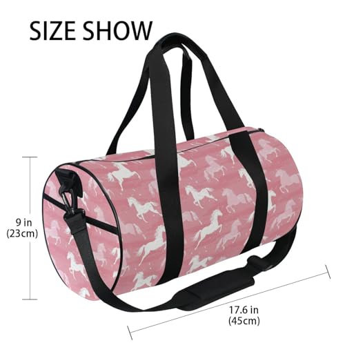Pink Horse Sports Duffel Bag Lightweight Barrel Gym Bag with Multiple Compartments, Adjustable Strap and Full Print Design for Sports Workout and Short Trip Essentials4
